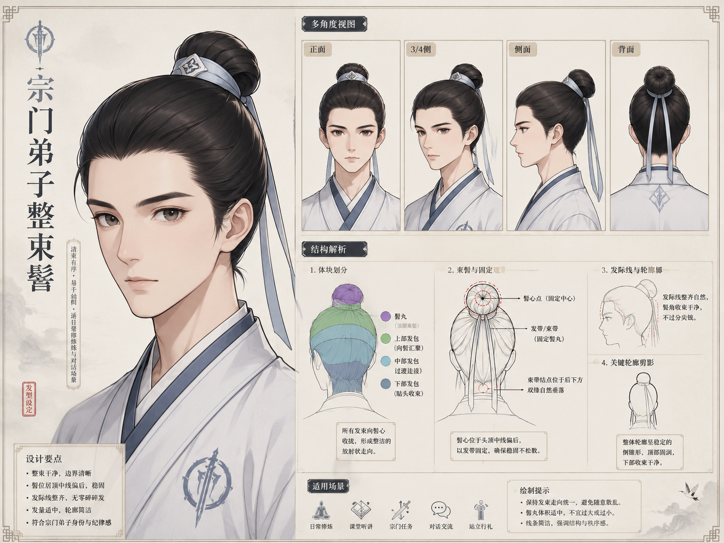 Sect Disciple Neat Topknot Hair