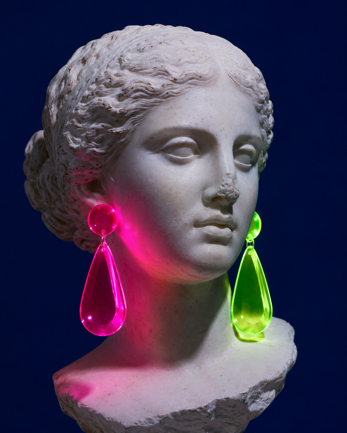Marble Bust with Neon Earrings